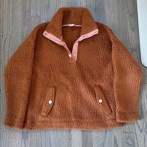 J. Crew Brown Sherpa Fleece with Pink Trim
